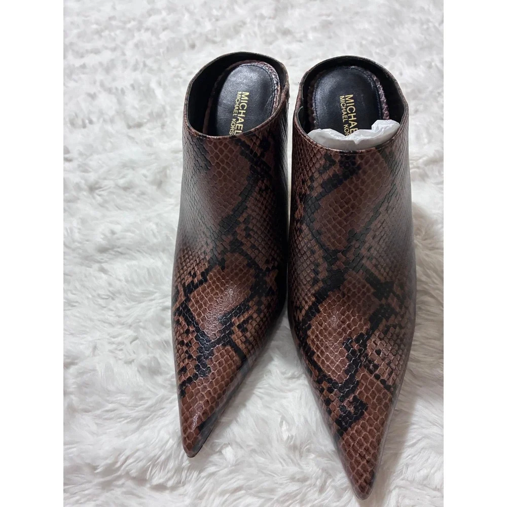 Michael Kors Brown Snakeskin Leather Mules Pointed Toe 9.5M NWT $179